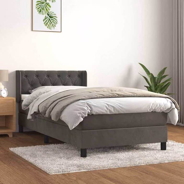 vidaXL Giroletto a Molle con Materasso in Velluto Grigio L/P/H: 80 x 200 cm