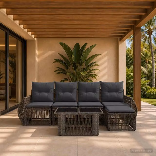 Set Divano da Giardino 6 pz Grigio e Grigio Scuro polyrattan 3436937