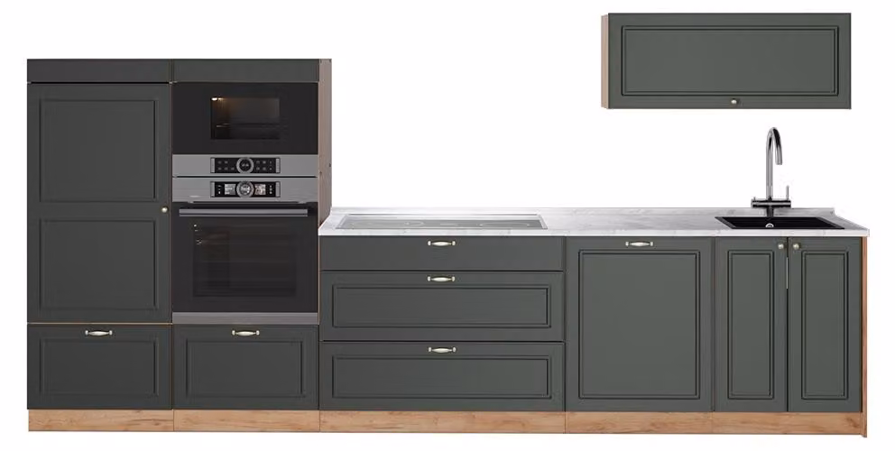Cucina componibile Vicco Fame-Line Verde-oro rustico/Rovere dorato 340 cm, PL Marmo, Model 64514