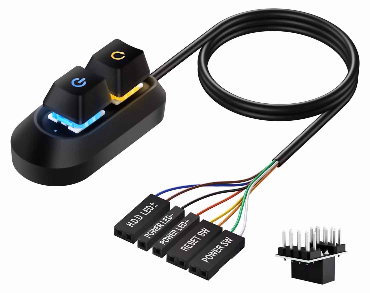 Interruttore esterno per PC con LED, cavo da 2 metri, colore nero