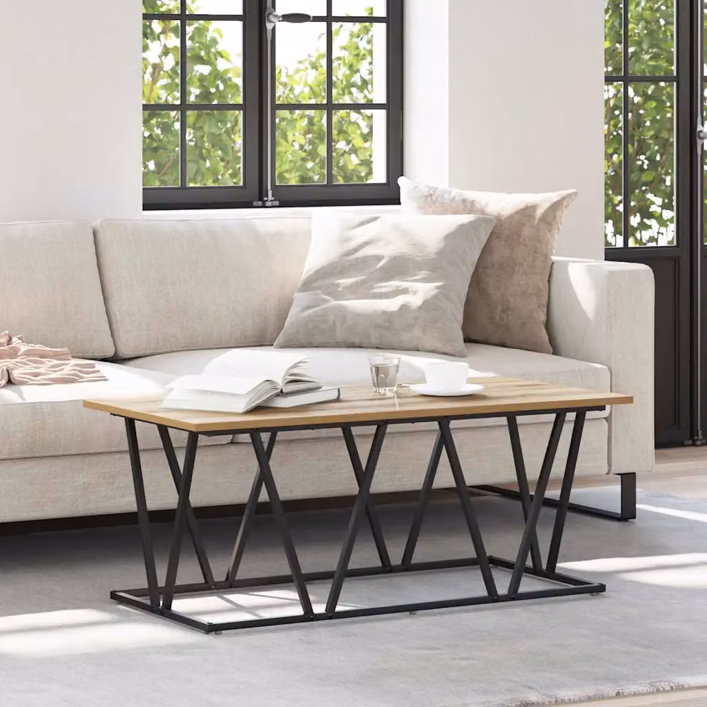 vidaXL Tavolino da salotto moderno in legno e metallo color rovere e nero L/P/H: 100 x 50 x 40 cm
