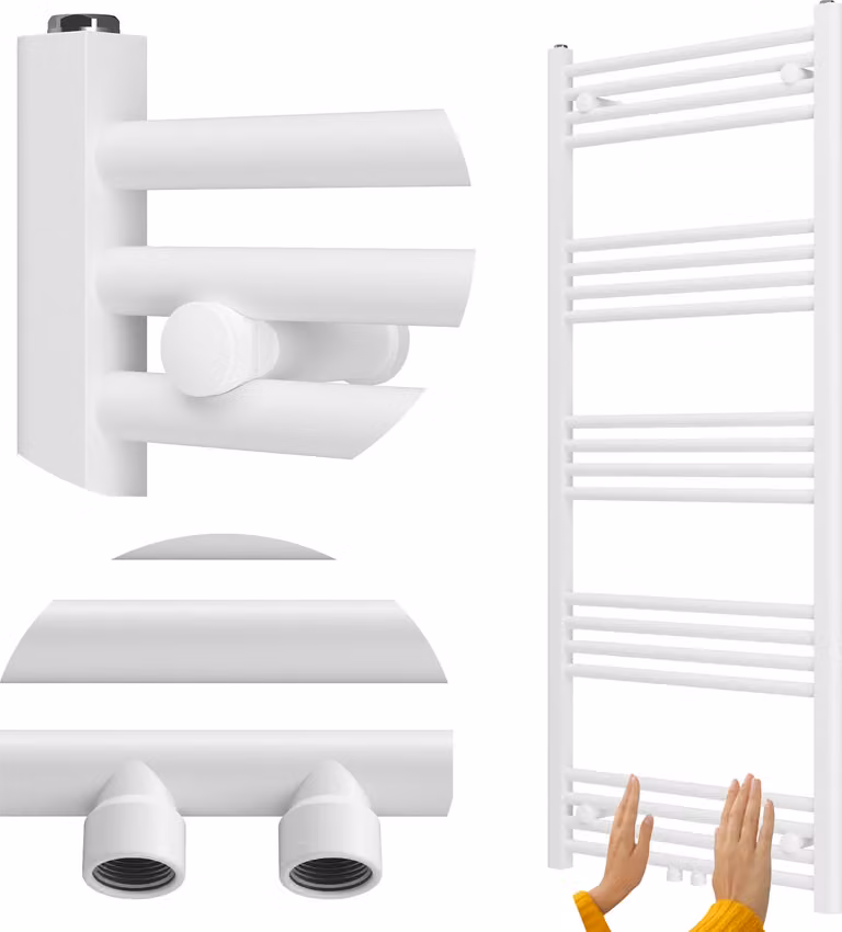 Granitan - Termoarredo bagno - Scaldasalviette 140x60 cm - Radiatore bianco - 627 W - RAVEN