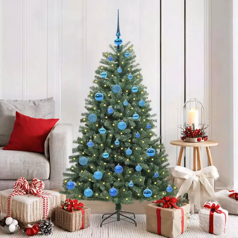 Albero di Natale artificiale moderno vidaXL con LED bianco caldo e rami in PVC verde, Altezza: 150 cm