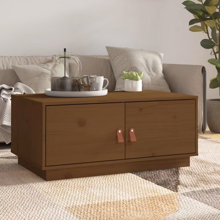 The Living Store Tavolino marrone miele 80x50x35 cm in legno di pino massello