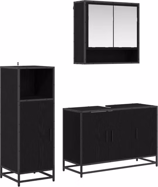 Set di mobili per il bagno 3 pz Rovere Nero 90 x 33 x 60 cm 3402365