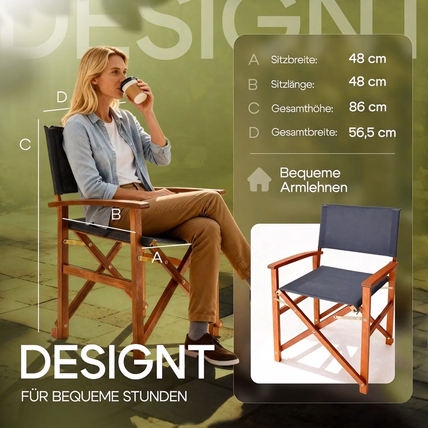 Set di 2 sedie da regista CASARIA in legno di eucalipto FSC certificato e tessuto antracite resistente ai raggi UV per esterno – 4