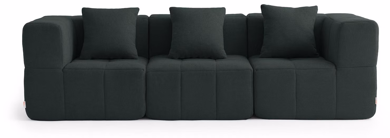 Divano componibile a 3 posti MILYSOFA SOFABULOUS, dal design lineare, in raffinato tessuto a riccioli, verde bosco