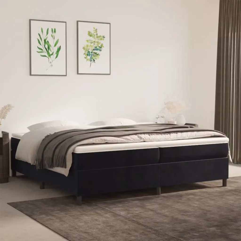 Letto matrimoniale moderno rivestito in velluto nero con struttura imbottita L: 200 cm, P: 200 cm, H: 35 cm – 2