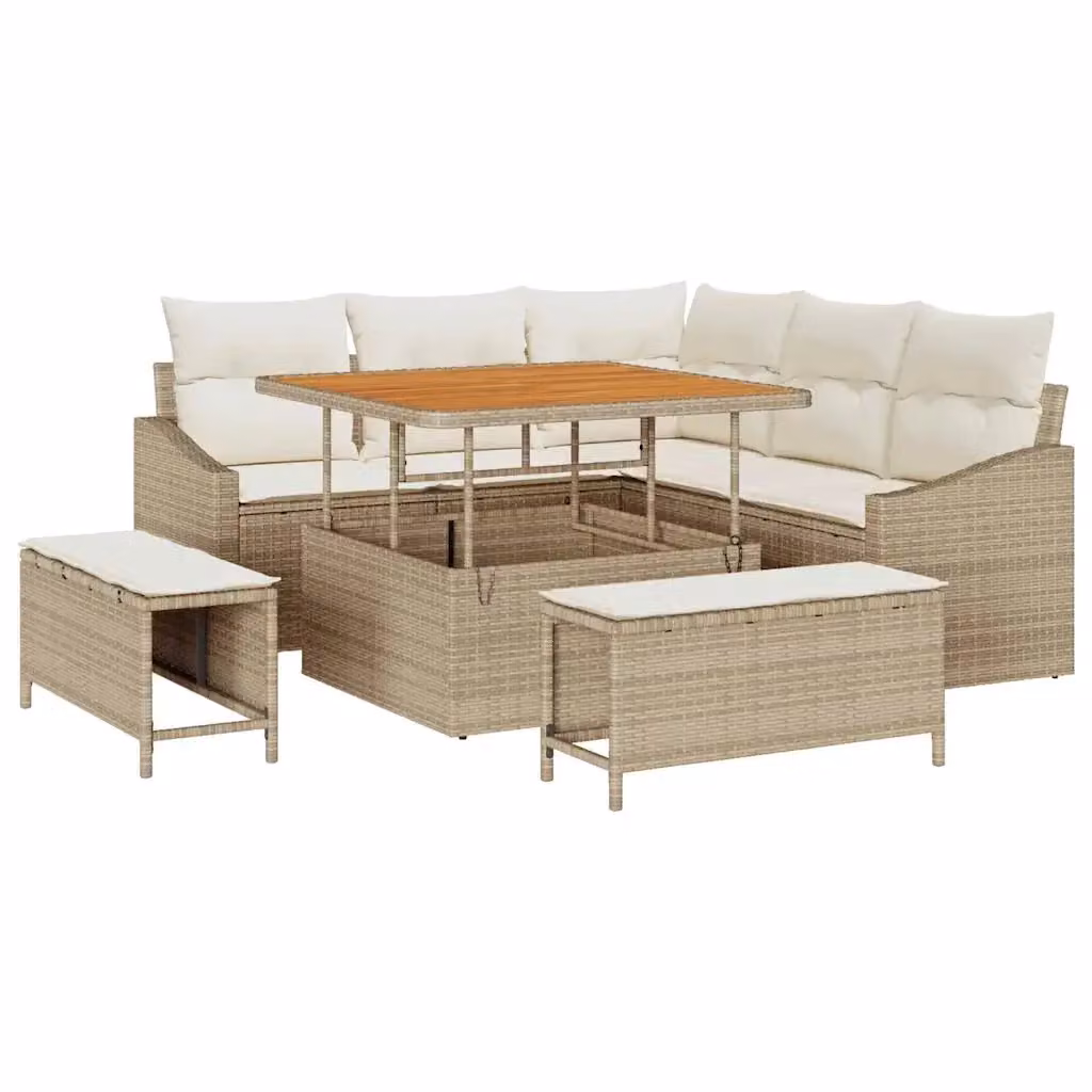 Set Divano da Giardino a L vidaXL in Polyrattan Beige con Cuscini e Tavolino da Esterno – 2