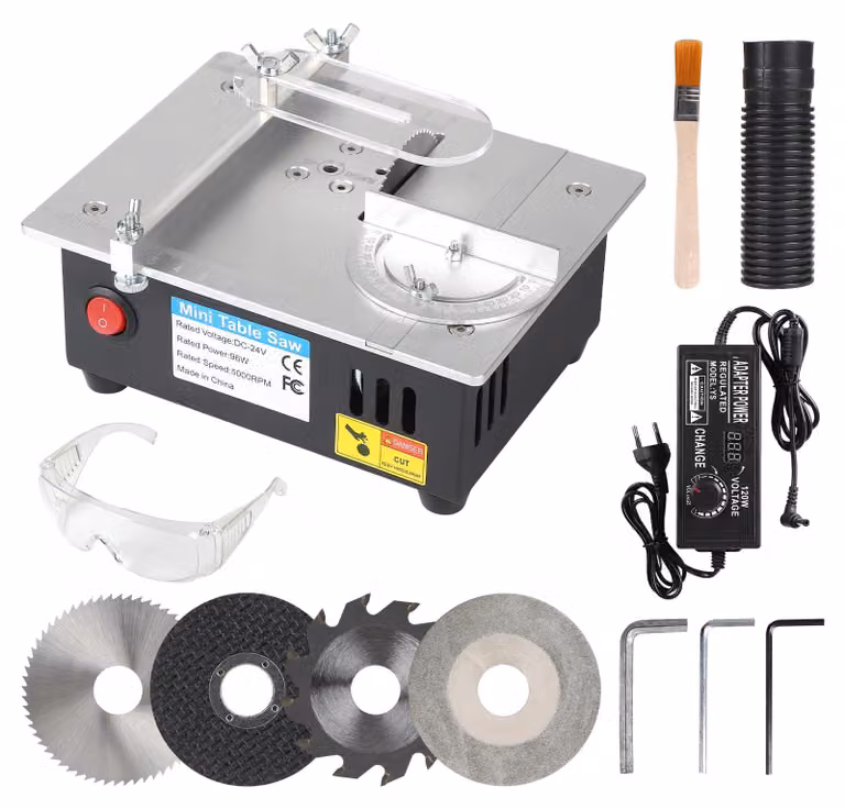 Mini sega circolare - Potenza: 120 W - 4 lame - Alimentazione a cavo elettrico - Adatta per legno e plastica