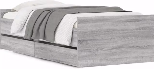 Letto singolo moderno con cassetti in legno grigio L: 80 cm, P: 190 cm, H: 30 cm