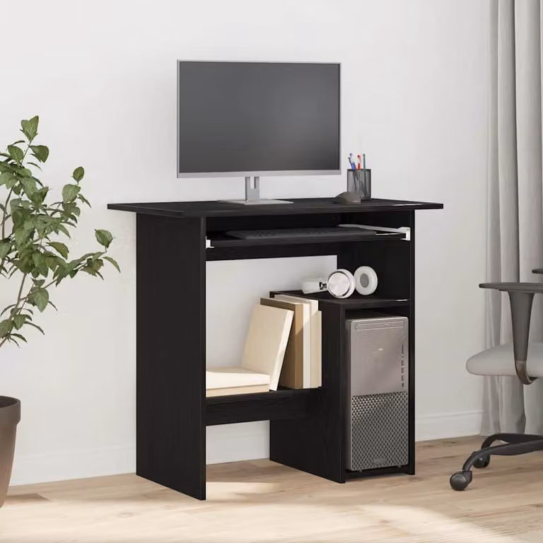 Scrivania moderna vidaXL in legno nero per ufficio o casa L: 80 cm, P: 45 cm, H: 74 cm
