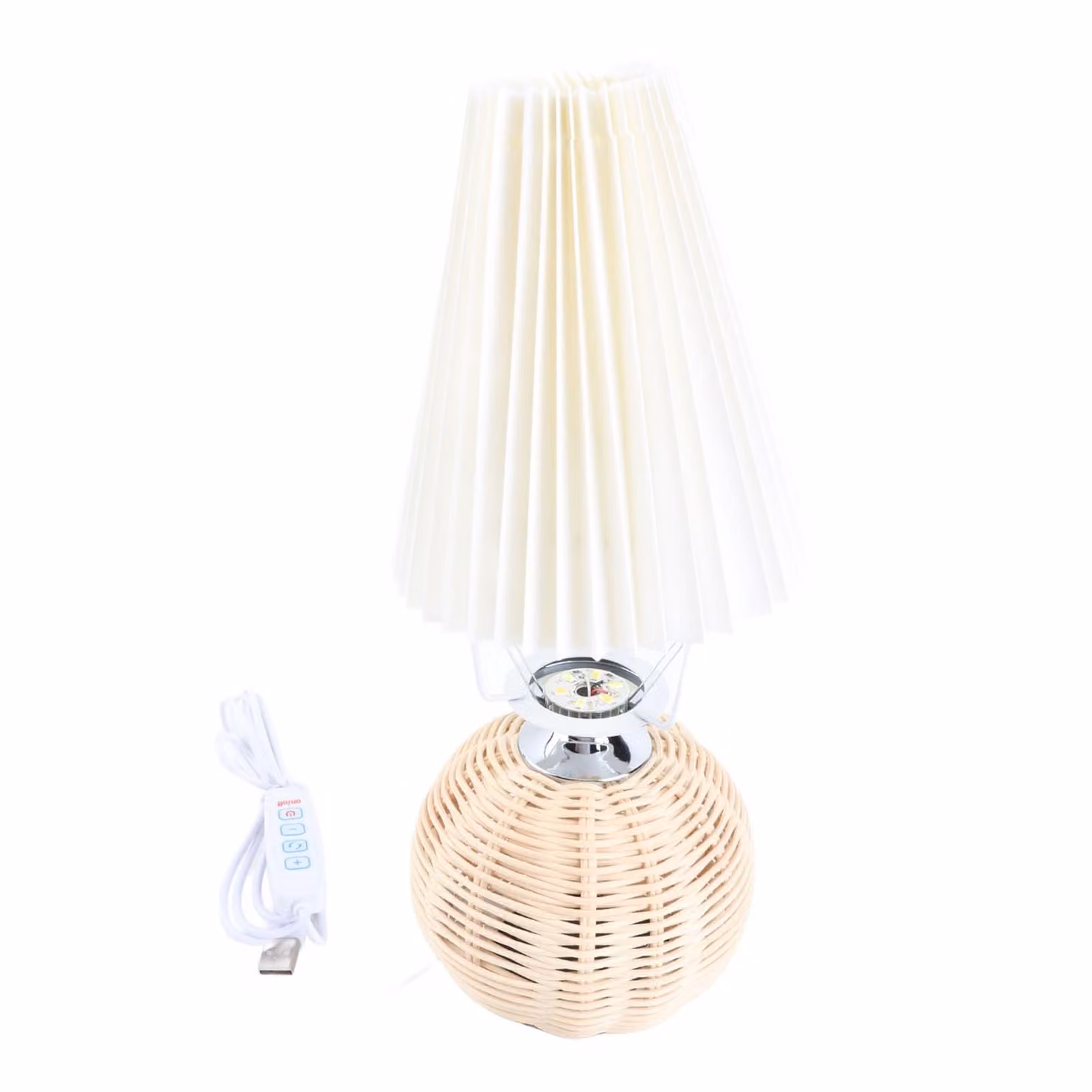 Piccola lampada da tavolo, comodino, mini, per camera da letto, soggiorno, da comodino, in rattan, plissettata, in stile vintage