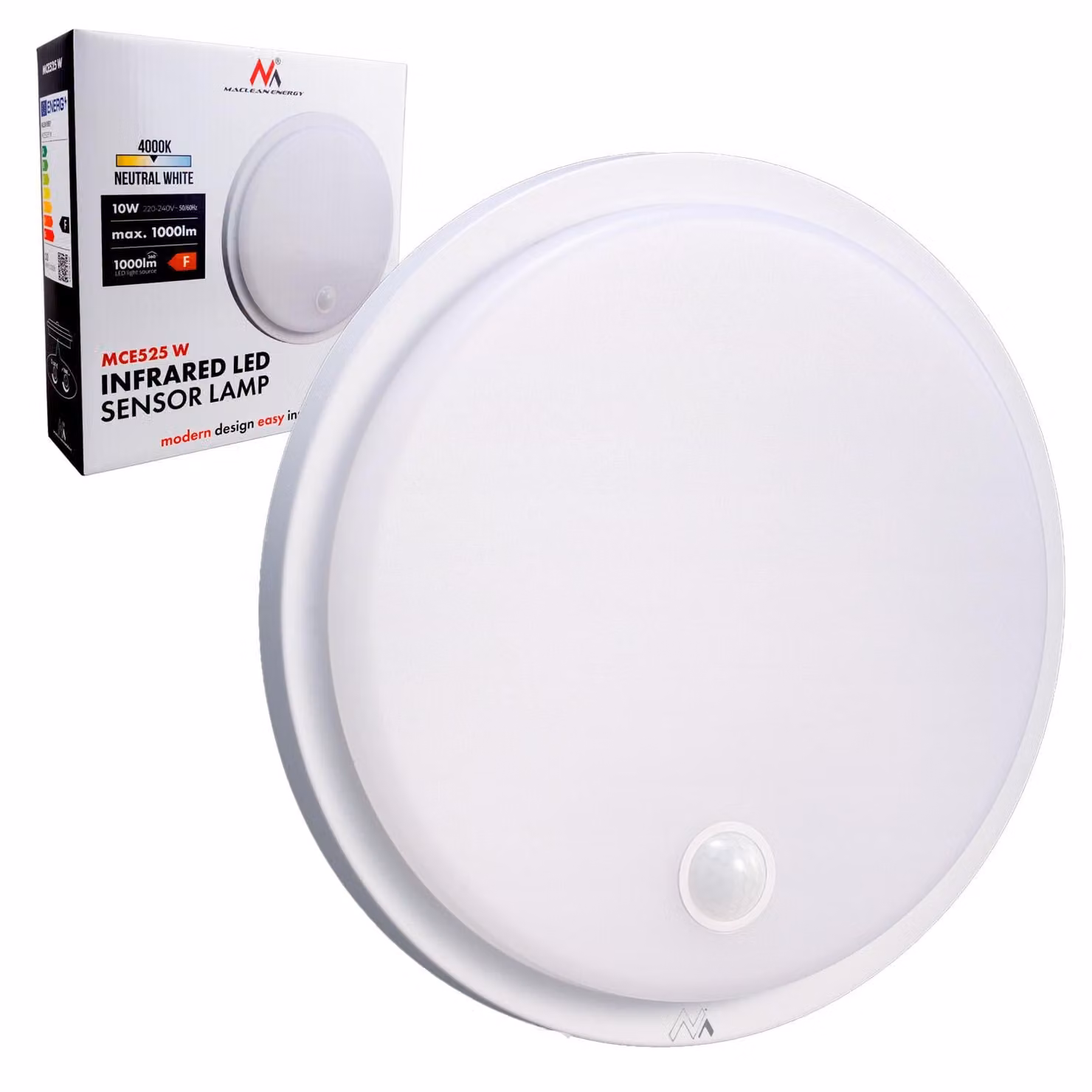 Lampada a LED con sensore di movimento Maclean Sensore PIR Colore bianco 10 W IP65 1000 lm Colore neutro MCE525 W
