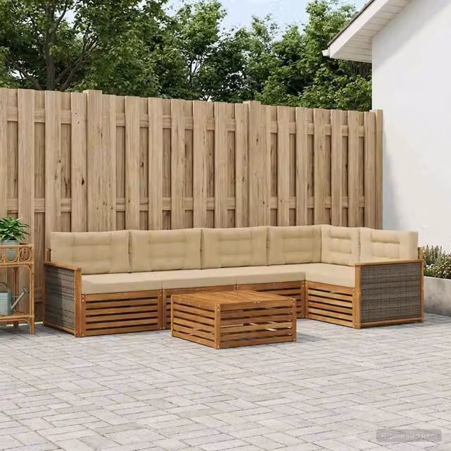 Set di divani da esterno 6 pz Naturale e Beige 3383381