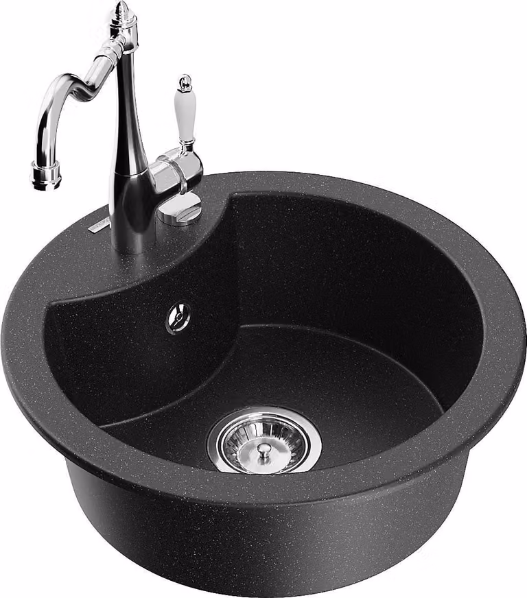 Mexen Diego lavello in granito 1-vasca con miscelatore da cucina Carla, nero/argento metallico - 6512-73-670700-00