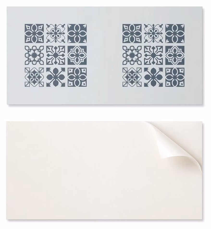 Pannello in vinile decorativo per cucina o bagno, dimensioni 120 x 60 cm, con motivi geometrici a forma di quadrati