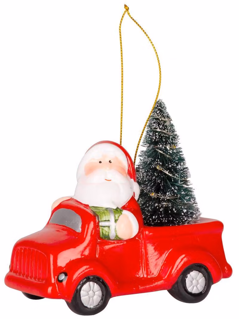 Decorazione natalizia MagicHome, Babbo Natale in auto, LED, terracotta, 12,5x6x11,8 cm