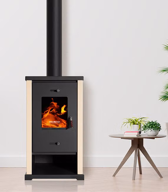 Prometey EEK A+ Stufa a legna Mini Eco Antracite Stufa a legna 6,3  kW Stufa a legna Stufa a combustione continua Stufa da officina Stufa svedese Stufa da baita Stufa riscaldante