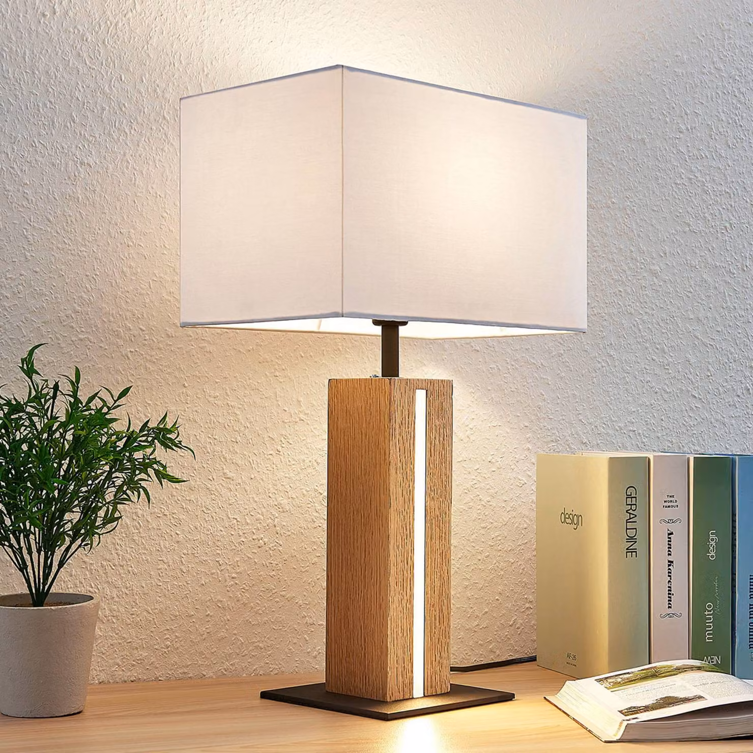 Lampada da tavolo Garry Lindby, dimmerabile, Bianco / Opale, Soggiorno / Sala da pranzo, Tessuto / Stoffa / Seta, Moderno, Lampada da tavolo