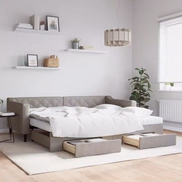 Divano Letto Estraibile vidaXL con Cassetti in Tessuto Beige o Grigio per Soggiorno e Camera da Letto L/P/H: 223 x 90 x 67 cm