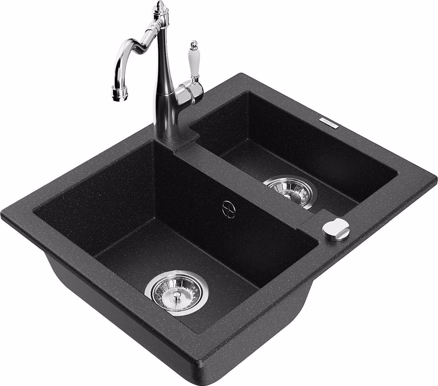 Mexen Carlos lavello in granito 1,5 vasche con rubinetto cucina Carla, nero/metallizzato argento - 6518-73-670700-00