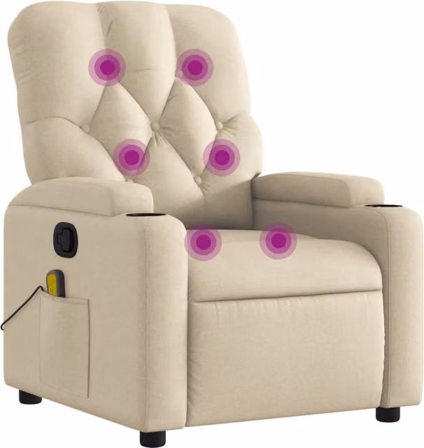 Poltrona Massaggiante | Sedia Relax Reclinabile Crema in Tessuto