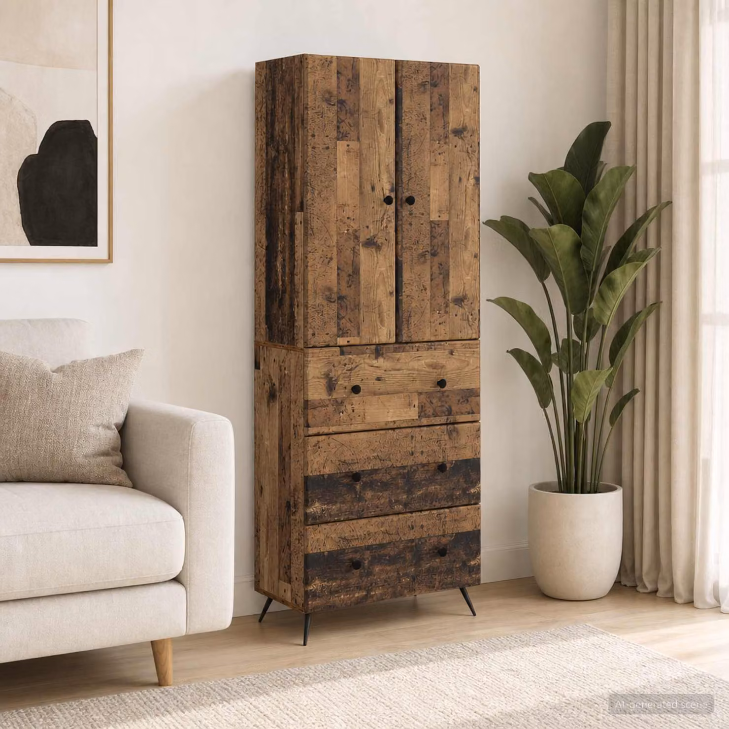 Set di 2 armadi moderni vidaXL in legno e metallo marrone con ante scorrevoli e cassetti, L/P/H: 66 x 34,5 x 90 cm