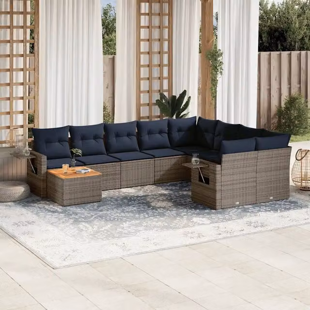 Set Divani da Giardino 10 pz con Cuscini Grigio in Polyrattan 3224731
