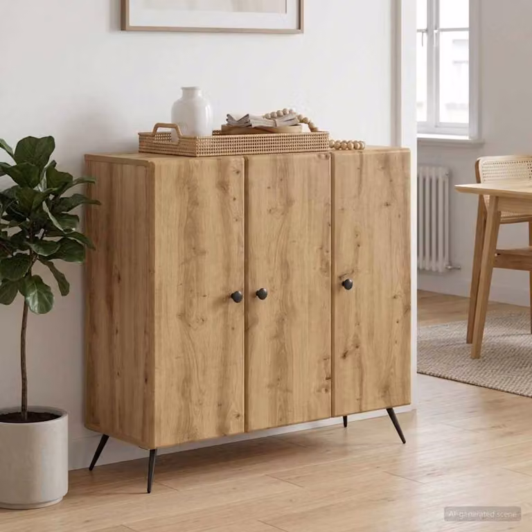 Credenza in stile scandinavo vidaXL in rovere marrone, L: 89 cm, P: 34,5 cm, H: 80 cm