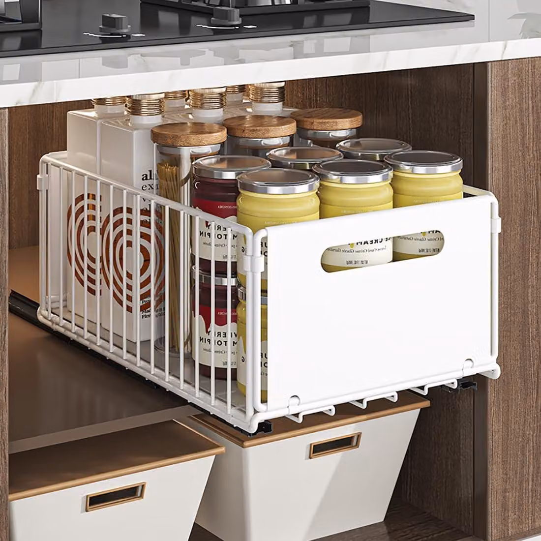 Omgoods - Organizzatore estraibile per la cucina - Divisorio per armadietti senza necessità di foratura
