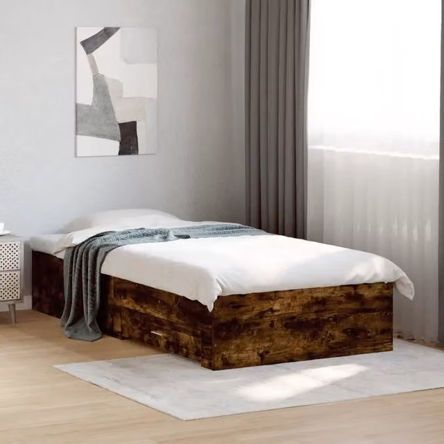 Giroletto con Cassetti-Struttura Letto con contenitore Rovere Fumo 90x200 cm Legno Multistrato 560602