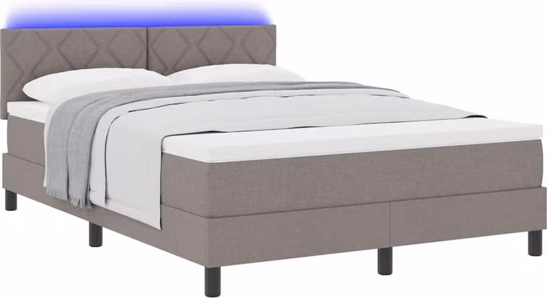 Letto boxspring con strisce luminose a LED, color taupe, 140 x 200 cm, rivestimento in tessuto