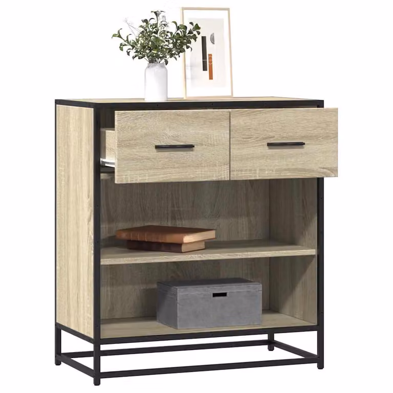 Credenza in stile industriale vidaXL in legno multistrato e metallo, colore rovere sonoma, L 68 cm x P 35 cm x H 76 cm