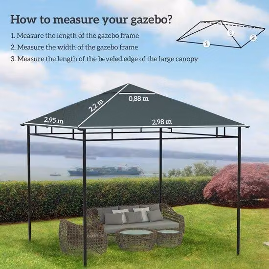 Telo in poliestere da 3x3 metri per gazebo, protegge dal sole e dalla pioggia, facile da montare, non include i pali - Materiale: poliestere - Dimensioni: 298x295 cm - Ideale per giardino e terrazza - Colore: grigio scuro