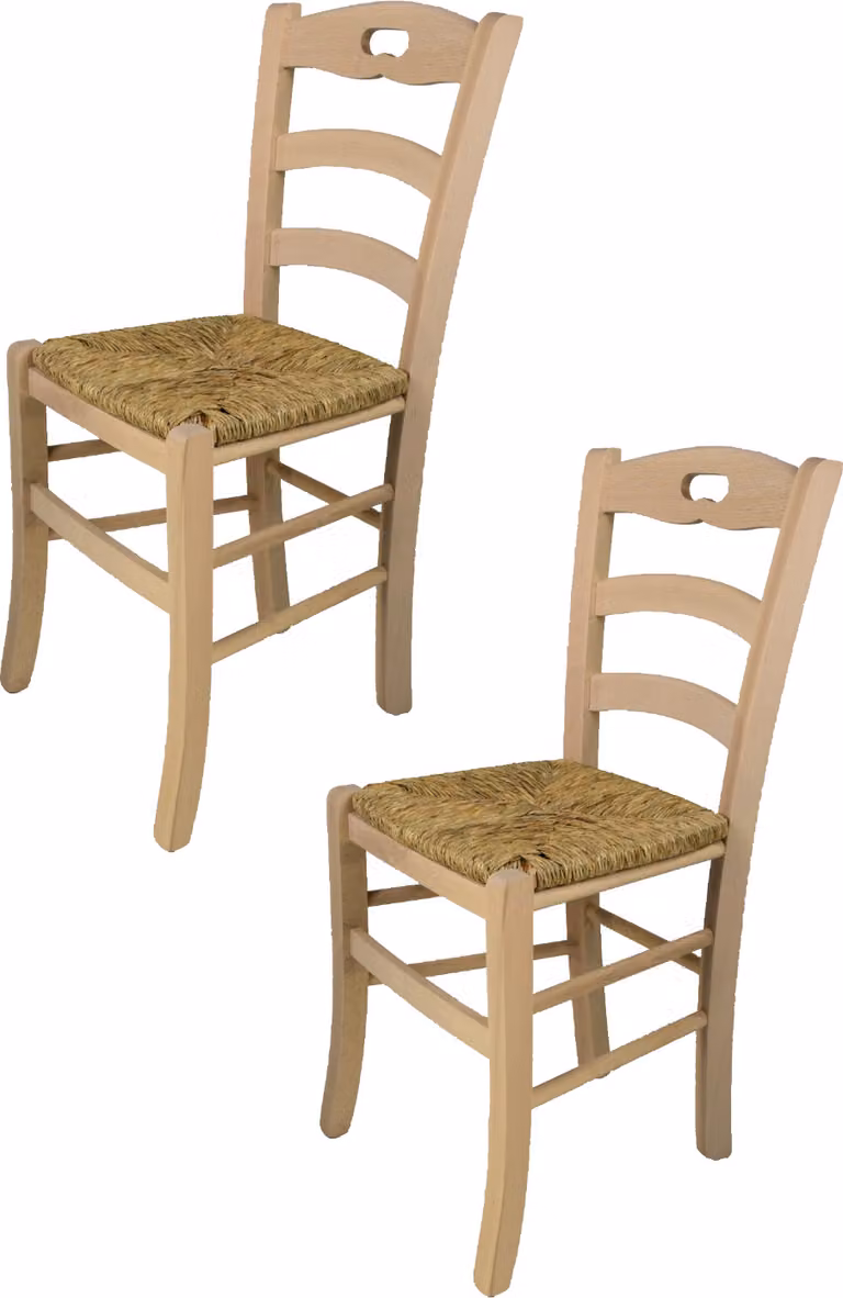 t m c s Tommychairs - Set di 2 sedie SAVOIE per cucina e sala da pranzo, struttura robusta in legno di faggio lucidato, non trattato e naturale al 100%, seduta in vera paglia