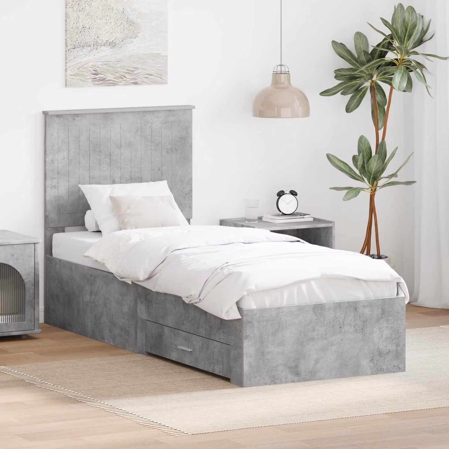Struttura letto moderna vidaXL con cassetti in legno ingegnerizzato, Grigio e Argento, 70 x 140 cm