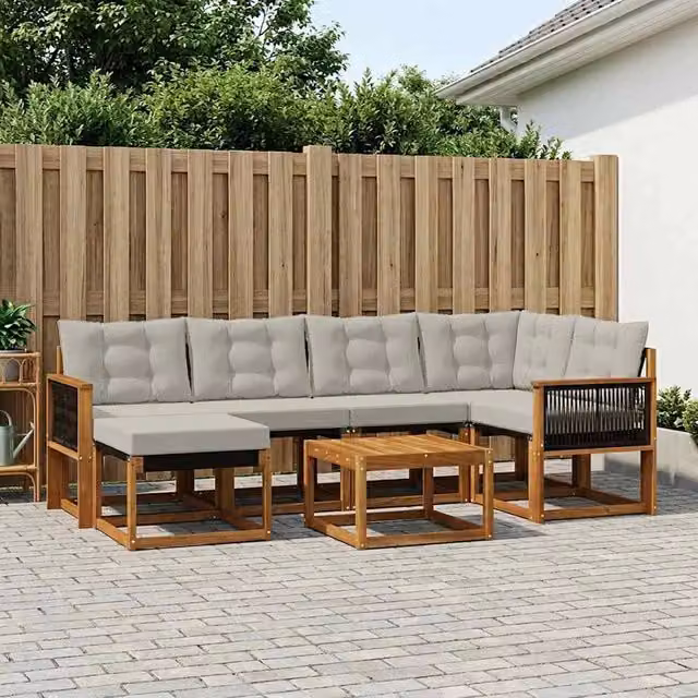 Set di divani da esterno 7 pz Naturale e Grigio Chiaro 3382079