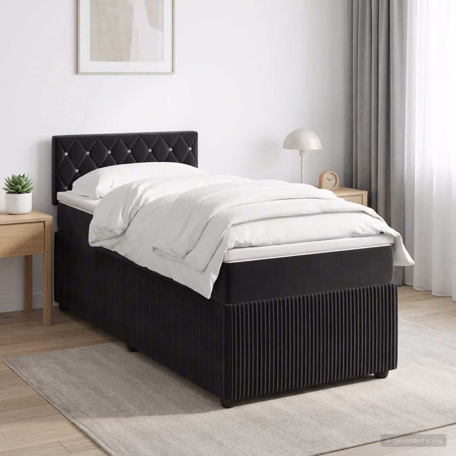 Letto box spring vidaXL con materasso in velluto nero, L/P: 90 x 190 cm