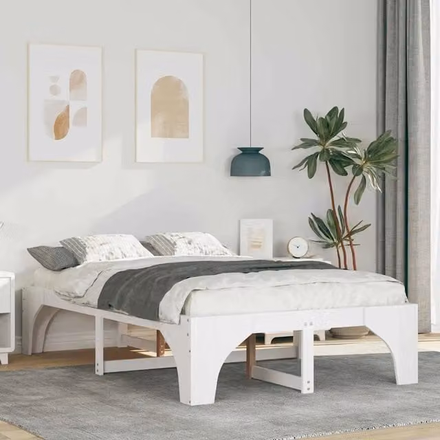 Struttura letto moderno vidaXL in pino massello bianco L 135 x P 190 cm – 1