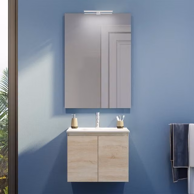 Mobile bagno sospeso Yili con lavabo e specchio LED in beige opaco L: 80 cm