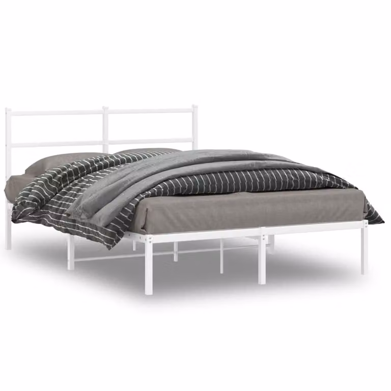 vidaXL Giroletto con Testiera in Metallo Bianco L: 142 cm, P: 196 cm, H: 90 cm
