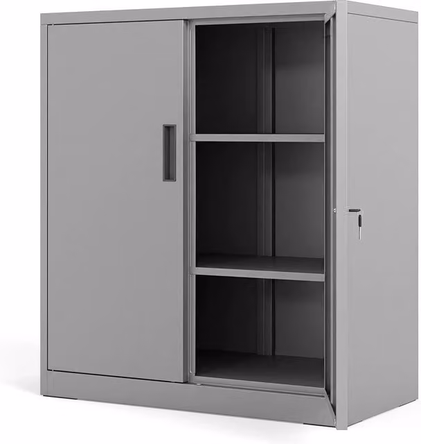 Armadietto in metallo DESIGN IN con 2 ante e serratura, dispensa in acciaio grigio opaco con ripiani regolabili, L/P/H: 80 x 40 x 91 cm