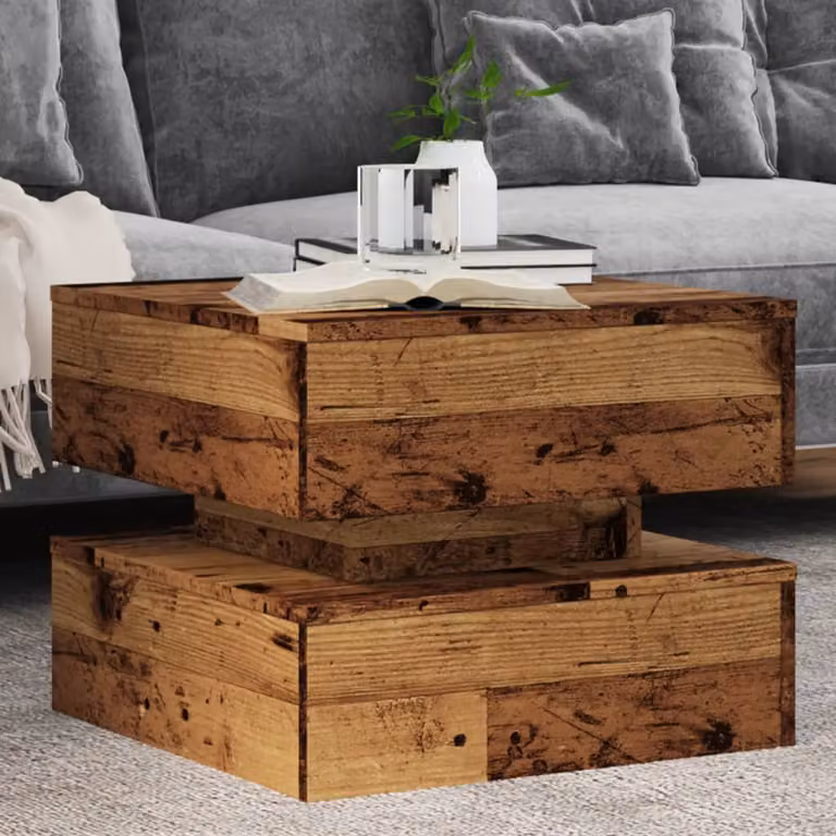 vidaXL Tavolino da Salotto Moderno in Legno Marrone con Luci LED L/P/H: 50 x 50 x 40 cm