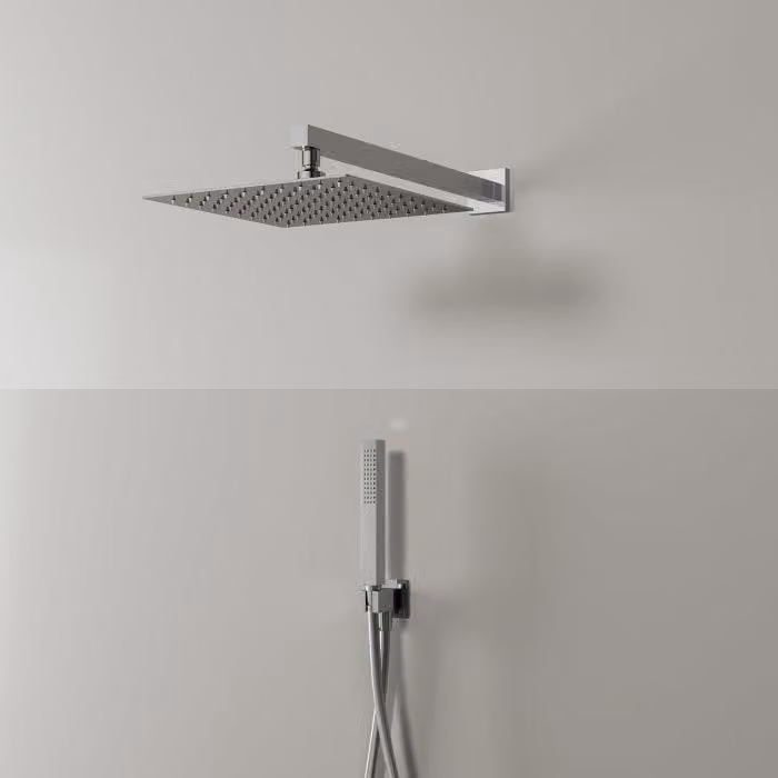 Set doccia Kronenbach, modello 4, con soffione quadrato da 25 x 25 cm e doccetta a mano rettangolare