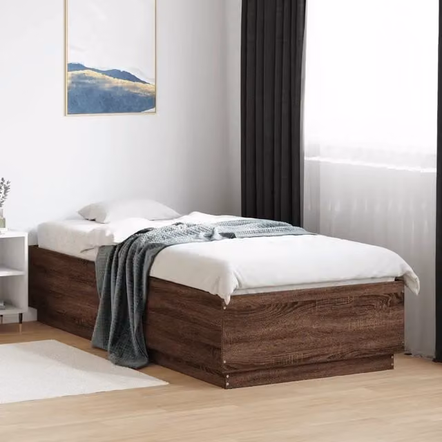 Letto singolo vidaXL in legno rovere marrone con doghe piatte L 90 cm x P 200 cm x H 40 cm – 1