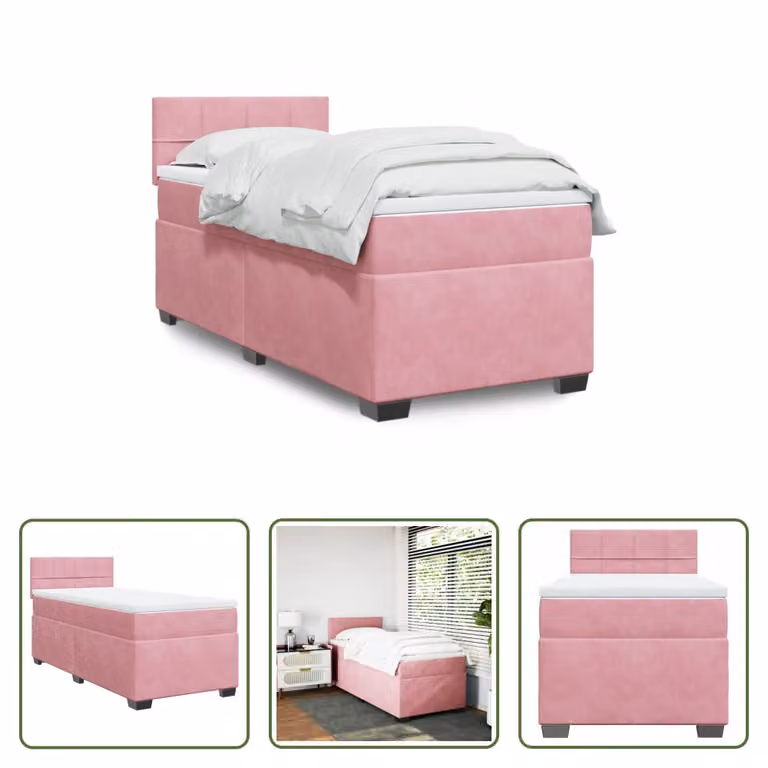 The Living Store Letto a molle con materasso Rosa 80x200 cm Velluto
