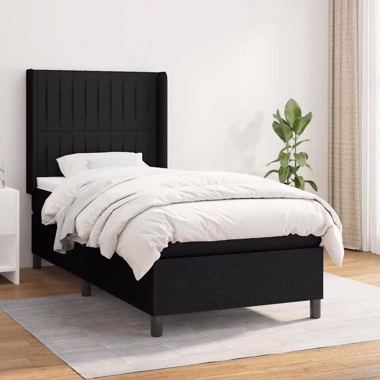 vidaXL Giroletto a Molle con Materasso Ibrido in Tessuto Nero L/P/H: 80 x 200 x 45 cm