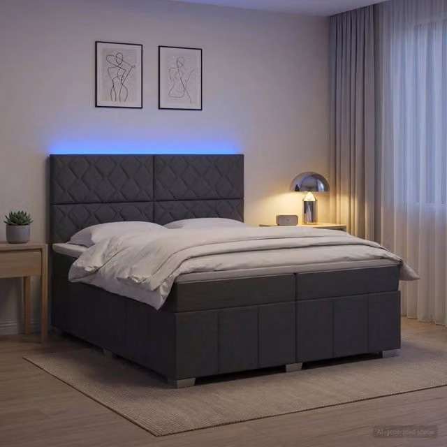 Letto Box Spring vidaXL con Materasso a Molle Insacchettate e Illuminazione LED Sotto il Letto, Grigio e Bianco, 200 x 200 cm