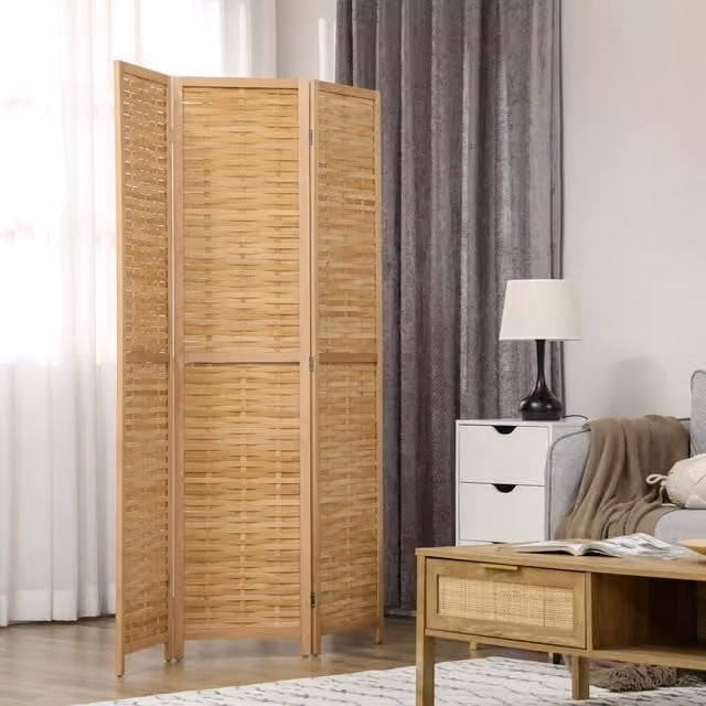 Paravento pieghevole a 3 pannelli REDOM in bambù naturale beige e marrone L: 120 cm, H: 170 cm